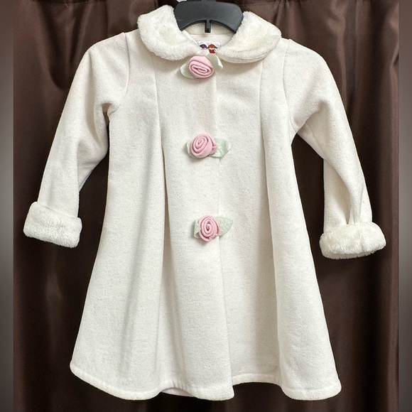 Kids Pea Coat in Cream with Pink Details. 
Like new condition. Smoke free home. - Picture 1 of 2